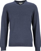 Michaelis heren trui wolmengsel - slim fit met V-hals - jeansblauw -  Maat: M