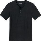 SCHIESSER Mix+Relax T-shirt - korte mouw O-hals met knoopjes - zwart - Maat: 3XL