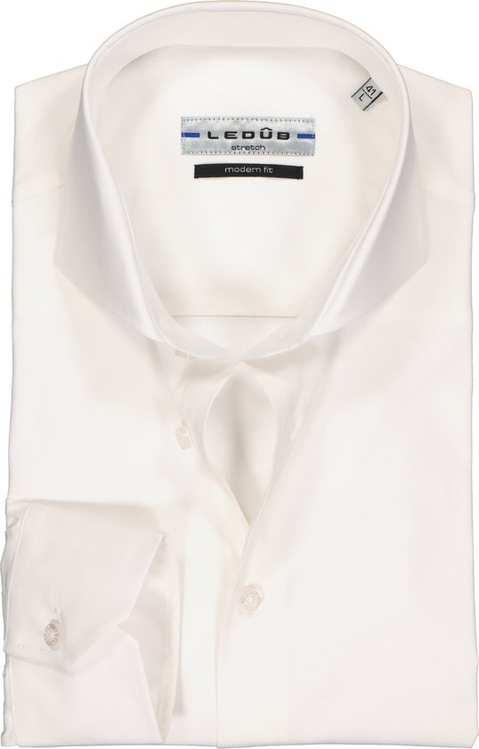 Ledub modern fit overhemd - wit - Strijkvriendelijk - Boordmaat: 42