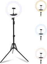 Voltano LED Ringlamp Met Statief - Telefoonhouder - Bluetooth Afstandsbediening - 14 Inch / 36CM - Max. 210CM Hoog (verstelbaar) - Inclusief Gratis Adapter en Opbergtas / Meeneemtas