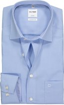 OLYMP Luxor comfort fit overhemd - lichtblauw met wit geruit (contrast) - Strijkvrij - Boordmaat: 50