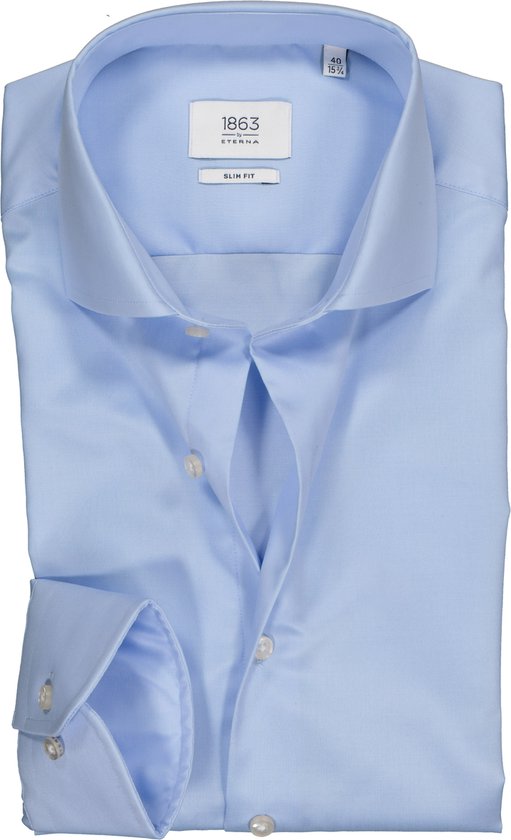 ETERNA 1863 Slim Fit overhemd - lichtblauw twill (premium) - Strijkvrij - Boordmaat: