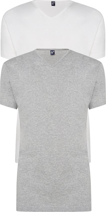 T-shirts ALAN RED Vermont (pack de 2) - Col en V- mélange blanc et gris - Taille: S
