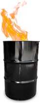 Barrelkings industrieel Vuurton - vuurkorf - tuinhaard - olieton - 60 liter metalen olievat zwart 40x58 cm
