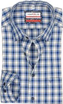 MARVELIS modern fit overhemd - blauw met groen en wit geruit - Strijkvrij - Boordmaat: 42