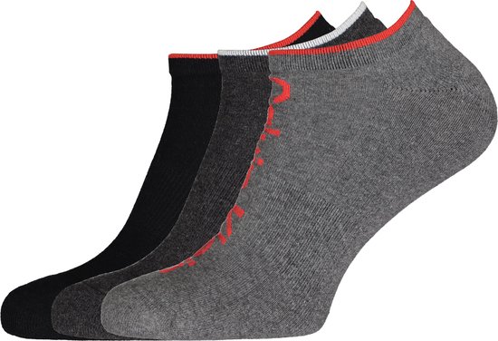 Calvin Klein herensokken Grant (3-pack) - onzichtbare lage sportsokken - grijs - zwart en grijs met rood - Maat: One size