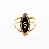 Dottilove Verstelbare Ring - Dames Ring Zwarte Steen - Slang - 14K Geelgoud Verguld Stalen Ring
