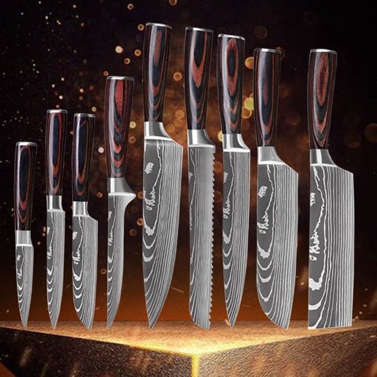 Ensemble de couteaux de Luxe 8 pièces - Set de Couteaux japonais avec  imprimé Damas 