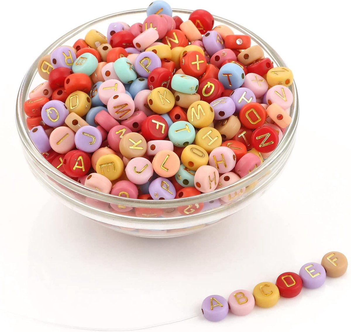 Behave Letterkralen Set - Multi Kleur met Gouden Letters - Acryl - Kralen - Alfabet Kralen - Bedels - 7mm - 624 Stuks — afbeelding 5