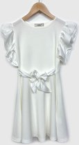 Kinder jurk met stoffen riempje | wit | maat 104