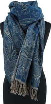 Jamawar sjaal blauw - 180 x 70 cm - 100% wol - Blauwe wollen omslagdoek
