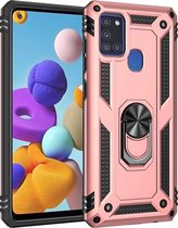 LuxeBass Hoesje geschikt voor Samsung Galaxy M21 Hoesje - Anti-Shock Hybrid Ring Armor Rosegoud