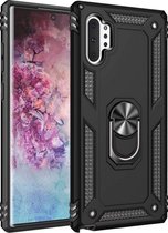 LuxeBass Hoesje geschikt voor Samsung Galaxy Note 10 Plus Hoesje - Anti-Shock Hybrid Ring Armor Zwart