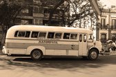 Dibond - Auto - Oldtimer bus in beige / wit / zwart - 100 x 150 cm