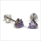 Aramat jewels ® - Zirkonia zweerknopjes driehoek 5mm oorbellen lila chirurgisch staal
