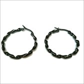 Aramat jewels ® - Rvs gedraaide oorringen 30mm x 2,5mm zwart staal