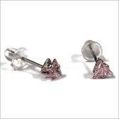 Aramat jewels ® - Zirkonia zweerknopjes driehoek 4mm oorbellen roze chirurgisch staal