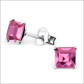 Aramat jewels ® - 925 sterling zilveren oorbellen vierkant roze kristal 6mm