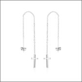Aramat jewels ® - Doortrek oorbellen kruisje zilverkleurig chirurgisch staal 10 cm
