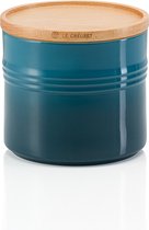Le Creuset 2 aardewerken voorraadpotten met houten deksel Deep Teal 14cm 1,4l