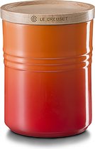 Le Creuset Faïence 2 bocaux de conservation avec couvercle en bois Orange-rouge 10cm 540ml