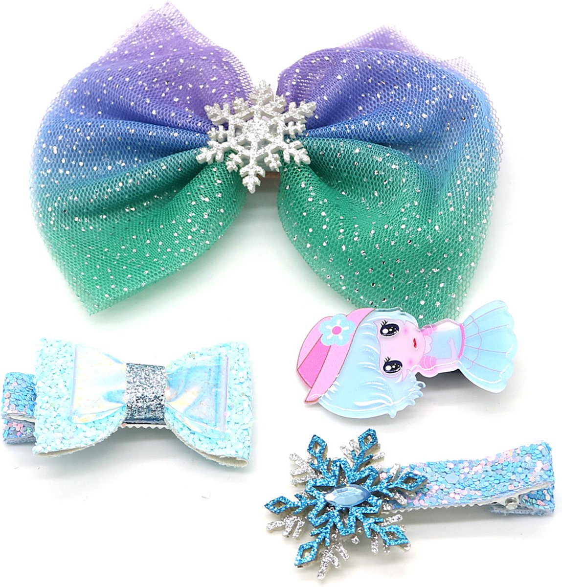 Haarspeldjes - Set van 4 - Prinsessen, glitter and glamour - Paars, blauw - Damesdingetjes