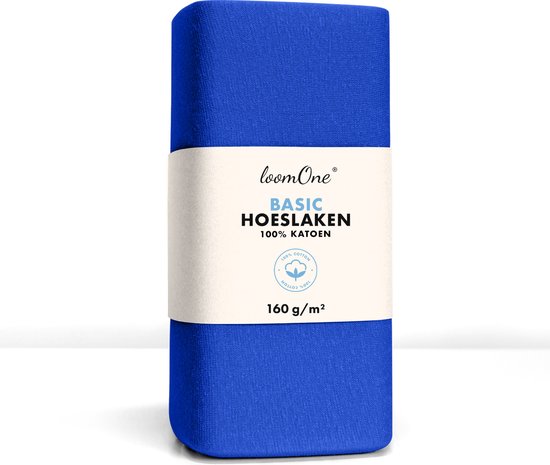 Loom One Hoeslaken – 100% Jersey Katoen – 160x220 cm – tot 35cm matrasdikte– 160 g/m² – voor Boxspring-Waterbed - Koningsblauw