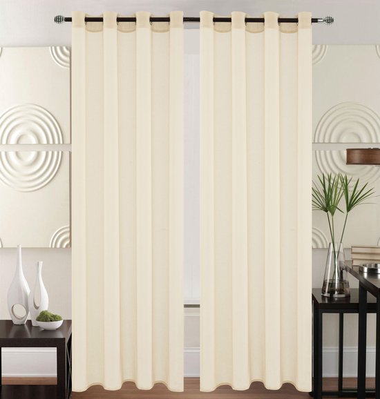 Kant en Klaar Vitrage Gordijn - Met Ringen - 140x240 cm - Licht Beige