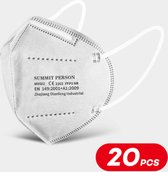 Product Plaza FFP2 Masker Wit 20 stuks - Filtermasker Hygiënische Volwassen - KN95/ Fpp2 Goedgekeurd Masker – CE-gecertificeerd - voldoen aan EN149 norm - 5 lagen- ffp2 mondmaskers