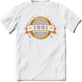 Premium Since 1991 T-Shirt | Goud - Zilver | Grappig Verjaardag Kleding Cadeau Shirt | Dames - Heren - Unisex Tshirt | - Wit - XL