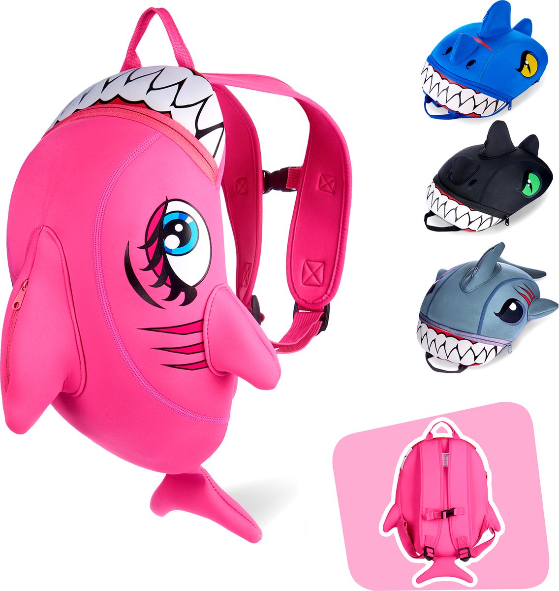 Crazy Safety - Rugzak - Roze Haai - Medium - Verstelbaar