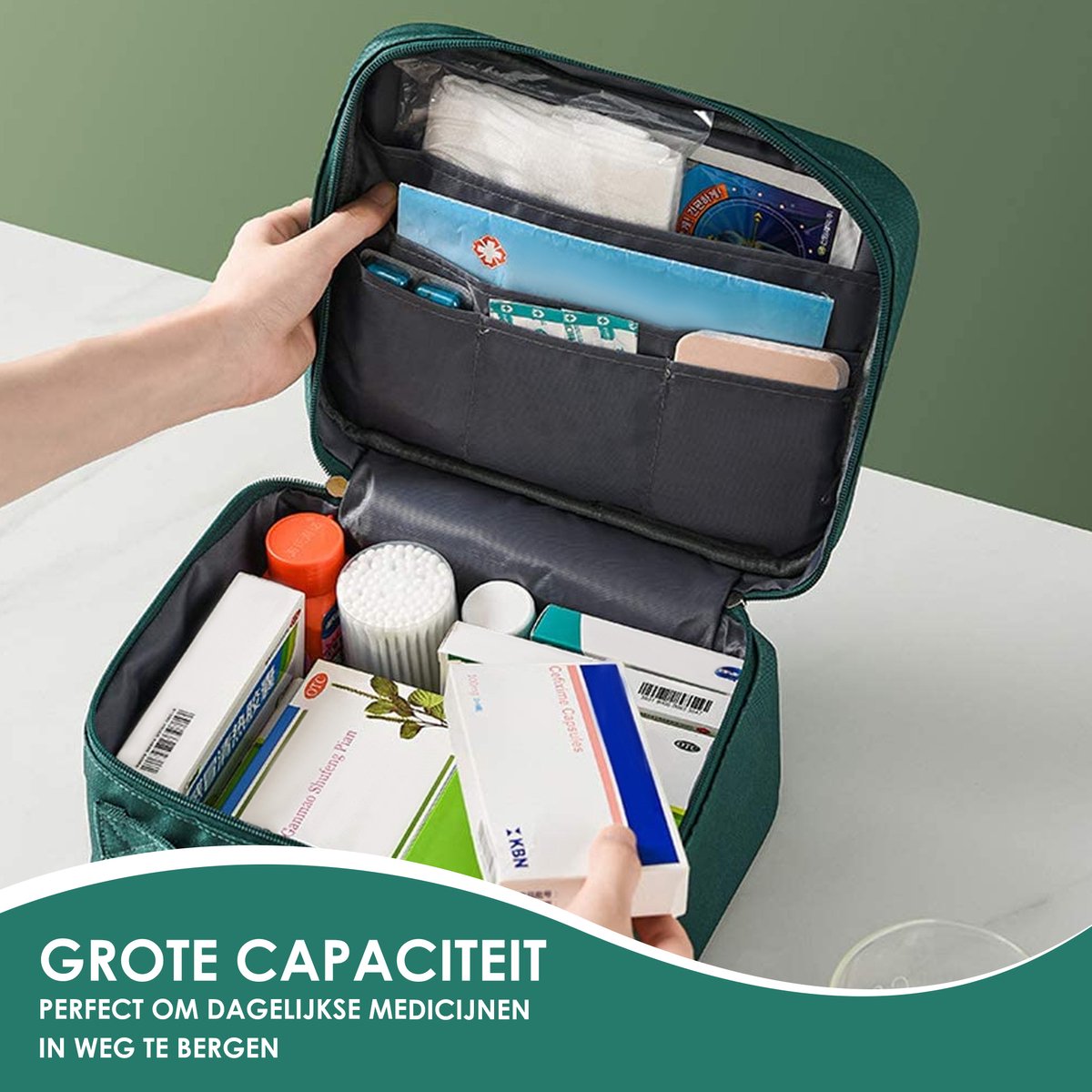CURMIO Kleine EHBO-tas leeg, familie-EHBO-kit, organizerkoffer met mini-reismedicijnzakje, medicijnopbergtas voor thuis en op reis, rood (patent aangevraagd