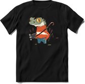 Casual kikker T-Shirt Grappig | Dieren reptiel Kleding Kado Heren / Dames | Animal Skateboard Cadeau shirt - Zwart - M