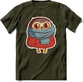 Winter uil T-Shirt Grappig | Dieren uilen Kleding Kado Heren / Dames | Animal Skateboard Cadeau shirt - Leger Groen - XL