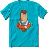 Casual zeehond T-Shirt Grappig | Dieren zeehonden Kleding Kado Heren / Dames | Animal Skateboard Cadeau shirt - Blauw - XL