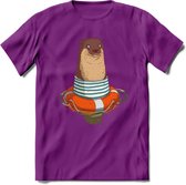 Casual zeehond T-Shirt Grappig | Dieren zeehonden Kleding Kado Heren / Dames | Animal Skateboard Cadeau shirt - Paars - M