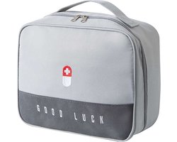 Good Luck EHBO Tas Leeg – Waterdichte Verbanddoos / Toilettas – EHBO Koffer Voor Thuis, Auto of Reizen – Compact & Draagbaar – 27x21x13,5 cm – Grijs