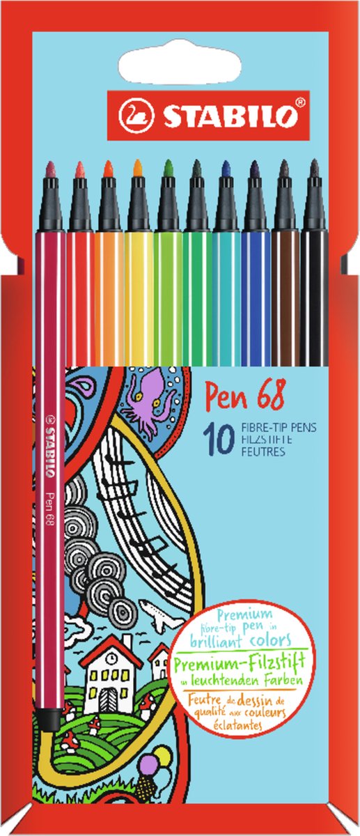 STABILO Pen 68 - Premium Viltstfiten - Kartonnen etui 10 kleuren