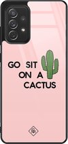 Casimoda® hoesje - Geschikt voor Samsung Galaxy A72 - Go Sit On A Cactus - Luxe Hard Case Zwart - Backcover telefoonhoesje - Roze