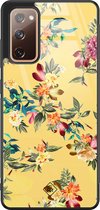 Samsung S20 FE hoesje glass - Bloemen geel flowers | Samsung Galaxy S20 case | Hardcase backcover zwart