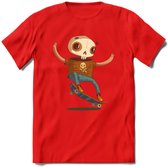 Casual skelet T-Shirt Grappig | Dieren halloween Kleding Kado Heren / Dames | Animal Skateboard Cadeau shirt - Rood - XL