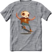 Casual skelet T-Shirt Grappig | Dieren halloween Kleding Kado Heren / Dames | Animal Skateboard Cadeau shirt - Donker Grijs - Gemaleerd - 3XL