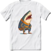 Casual haai T-Shirt Grappig | Dieren vissen Kleding Kado Heren / Dames | Animal Skateboard Cadeau shirt - Wit - S