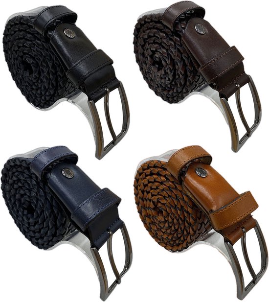 Riem - Cuir tressé - 3,5 cm - Riem en cuir marron clair - 135 cm (Tour de taille 115 cm)