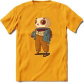 Casual skelet T-Shirt Grappig | Dieren halloween Kleding Kado Heren / Dames | Animal Skateboard Cadeau shirt - Geel - S