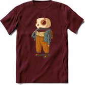 Casual skelet T-Shirt Grappig | Dieren halloween Kleding Kado Heren / Dames | Animal Skateboard Cadeau shirt - Burgundy - M