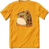 Blije kikker T-Shirt Grappig | Dieren reptielen Kleding Kado Heren / Dames | Animal Skateboard Cadeau shirt - Geel - XL