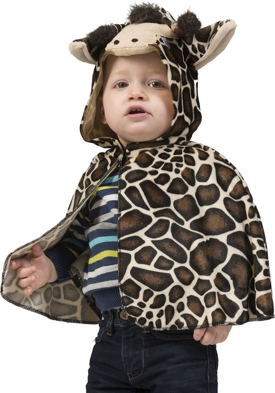 Funny Fashion - Giraf Kostuum - Cape Korte Savanne Giraffe Kind - Bruin, Wit / Beige - One Size - Carnavalskleding - Verkleedkleding