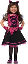 Wonderland - Poes & Kat Kostuum - Wonderland Rock-N-Roll Kitty - Meisje - Roze, Zwart - XS - Carnavalskleding - Verkleedkleding