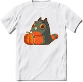 Frankenstein kat T-Shirt Grappig | Dieren katten halloween Kleding Kado Heren / Dames | Animal Skateboard Cadeau shirt - Wit - L